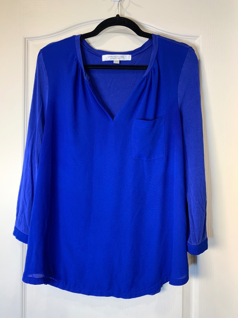 Contemporaine by Simons Cobalt Blue Mixed-Fabric Blouse Women’s Medium Office